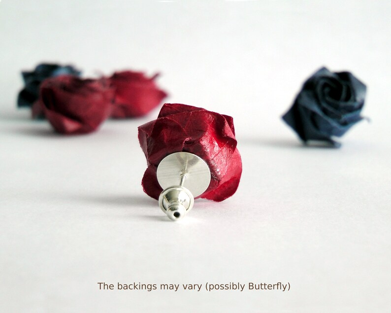 Origami Rose örhänge: Sterlingsilver, pappersblomma, kawaii bijoux bild 4