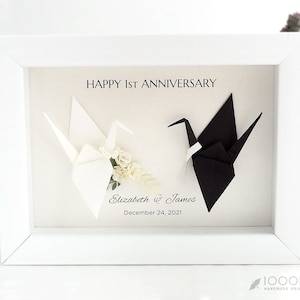 Personalized Paper Flower Bouquet with Origami Crane Art Frame – First Wedding Anniversary Gift, Paper Anniversary