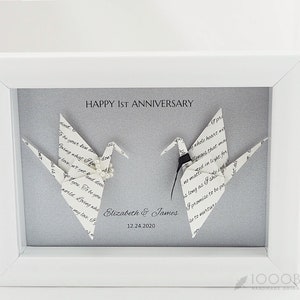 Personalized Origami Crane Art Frame with Wedding Vows, Personal Messages or Love Notes – Perfect 1st Anniversary Gift for Him and Her