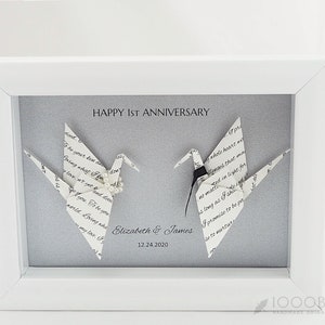 1st Wedding Anniversary Personalized Vow Origami Paper Crane Framed Art, Anniversary Gift for Him and Couple