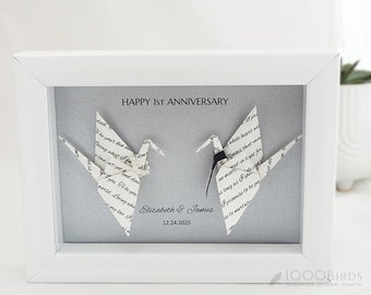 1st Wedding Anniversary Personalized Vow Origami Paper Crane Framed Art, Anniversary Gift for Him and Couple