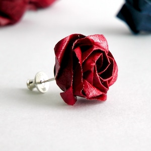 Botanical Earrings, Rose Stud Earrings, Single Earring, Rose Earrings, Origami Earrings, Paper Earrings, Bijoux Origami, Kawaii