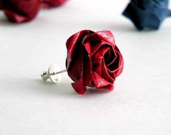 Botanical Earrings, Rose Stud Earrings, Single Earring, Rose Earrings, Origami Earrings, Paper Earrings, Bijoux Origami, Kawaii