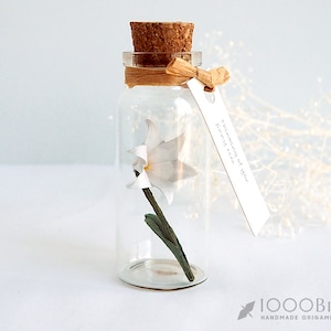 Origami White Lily in Bottle: Therapeutic Paper Flower Gift