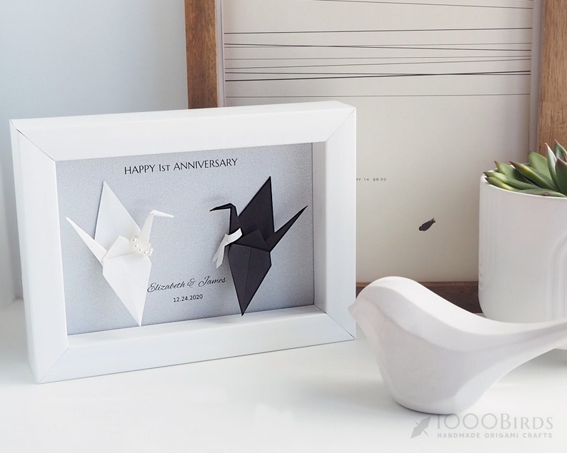 Origami Crane Paper Anniversary Gifts, First Anniversary Gift, Personalized Love Gift, Love Birds, Origami Crane Wedding, Gift for Him image 2