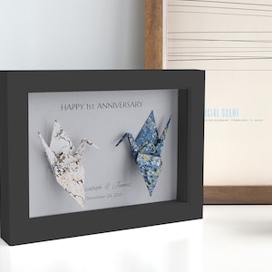 Origami Crane Art Frame – Deep North Journey Japanese Calligraphy, Japanese Handprinted Washi Paper