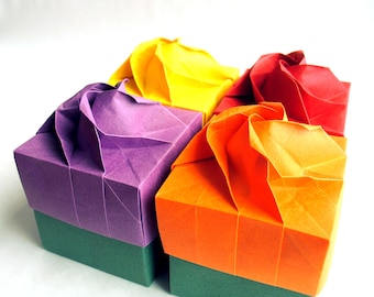 Rose Empty Gift Box, Origami Rose Box, Paper Box Set, 3d Origami, Origami Flowers, Floral Gift Box, Origami Decor, Engagement Box