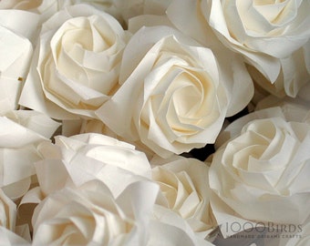 Cabeça de rosa de origami branca: flor de papel japonesa feita à mão, decoração DIY
