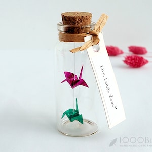 Metallic Color Gift, Origami Crane, Origami Decoration, Gift in Mini Bottle, Personalized Gift, Greeting Card, Mix and Match Colors