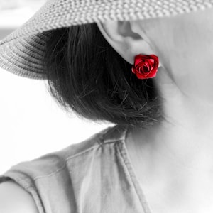 Origami Rose örhänge: Sterlingsilver, pappersblomma, kawaii bijoux bild 8