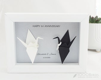 Paper Anniversary Personalized Hand-folded Origami Crane Frame - Unique Gift for Couple&#39;s Milestone Moments