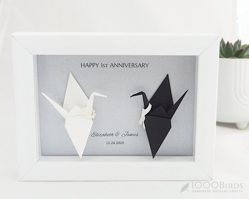 Origami Crane Paper Anniversary Gifts, First Anniversary Gift, Personalized Love Gift, Love Birds, Origami Crane Wedding, Gift for Him image 1