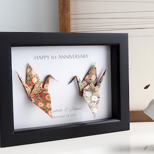 Personalized Origami Flower Lovebirds. Japanese Origami Art. 50th Anniversary Gift Gold Theme. Gift for Couples. Framed Home Decor Art 8x6