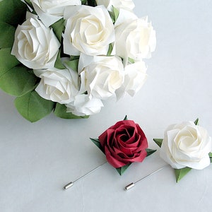 Origami Paper Rose Lapel Pin: Handmade Wedding Boutonniere