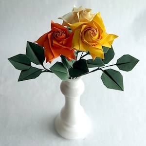 Origami Rose Bouquet: Yellow, Cream & Orange Paper Flowers