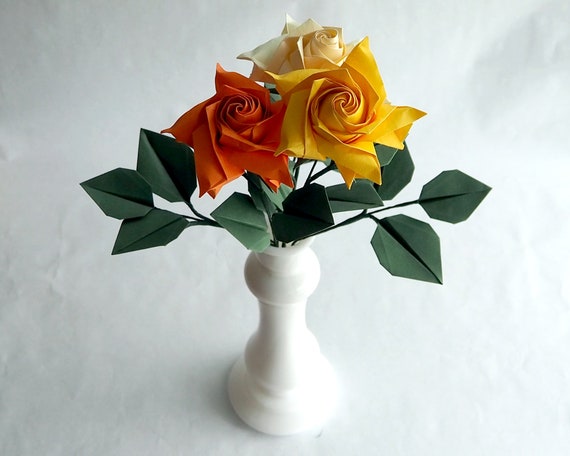 Bouquet of Yellow Paper Roses, Origami Flowers, Paper First