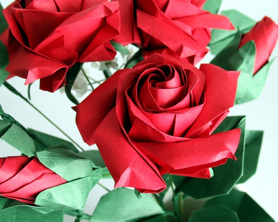 Ramo de rosas de papel arcoíris, flores de origami, regalo de