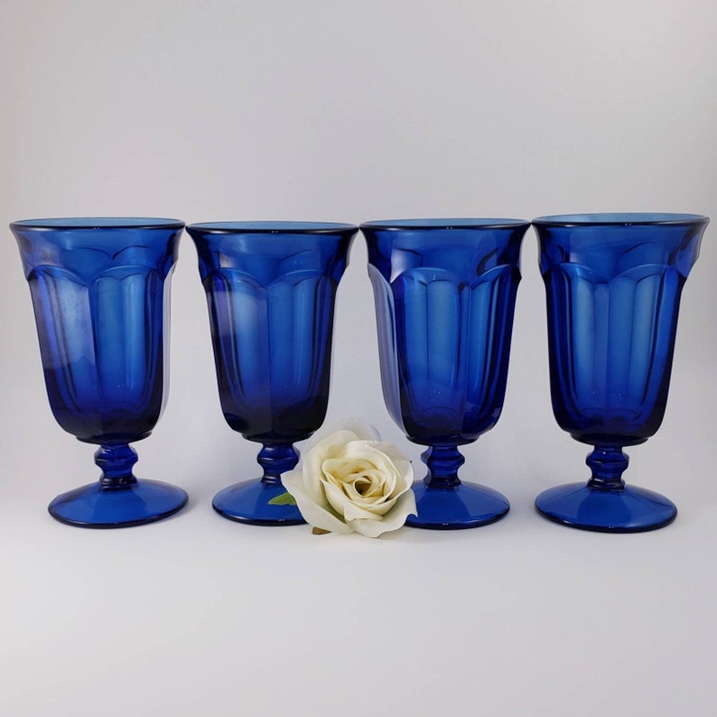 4 Deep Blue Old Williamsburg Iced Tea Glasses by Imperial Etsy