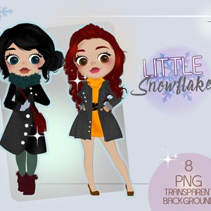 Niña vestida de invierno png, bonita ilustración de muñeca, clipart de niña hermosa, diseño femenino de sublimación, niña acogedora png