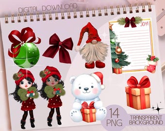 Christmas Clipart Set: Red Truck, Gingerbread Man, Gnomes (PNG Digital Download)