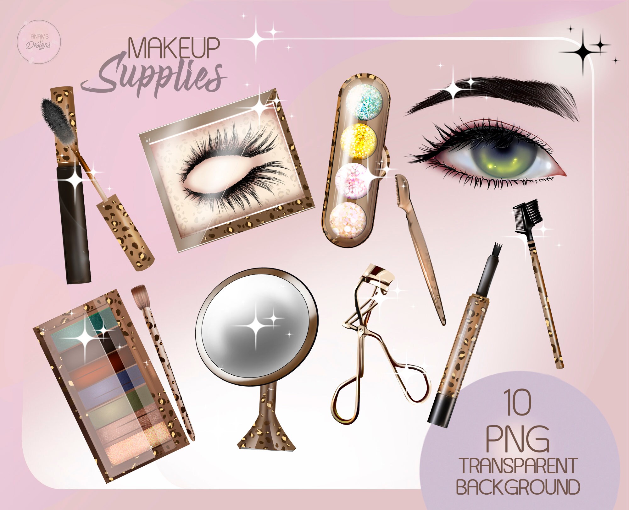 Beauty Accessories Clipart Makeup Tools Png Leopard Clipart Etsy