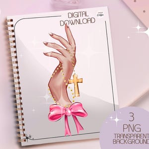 Hand Rosary PNG: Coquette First Communion Graphic (Digital Download)