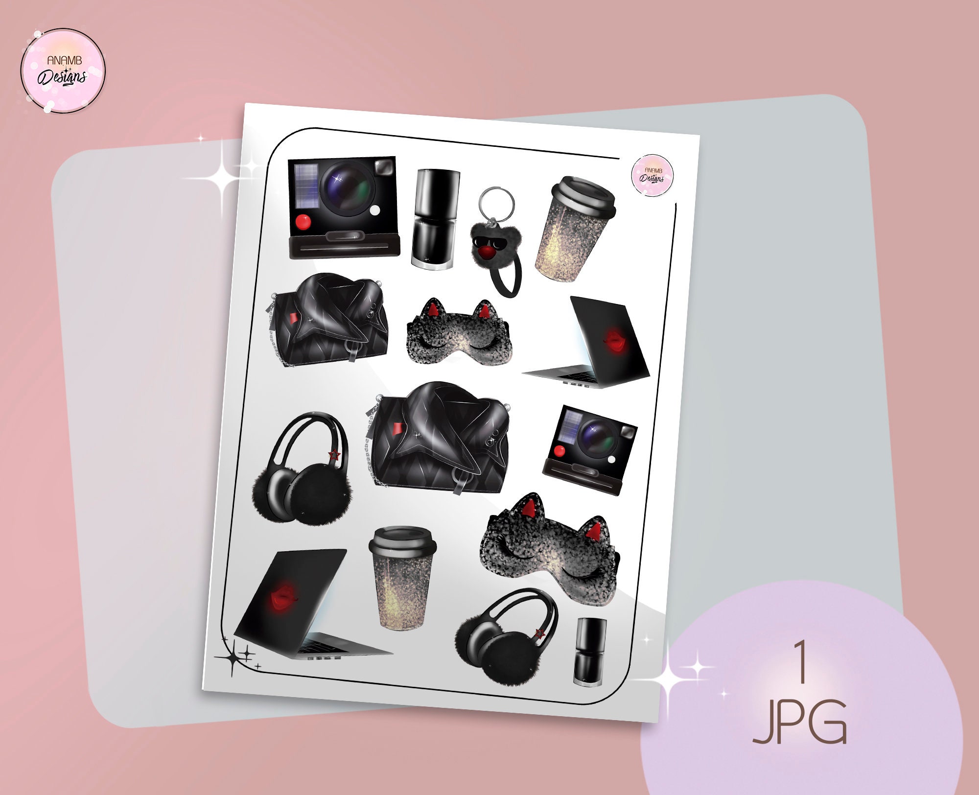 Black fashion accessories clipart planner accessories bag Etsy