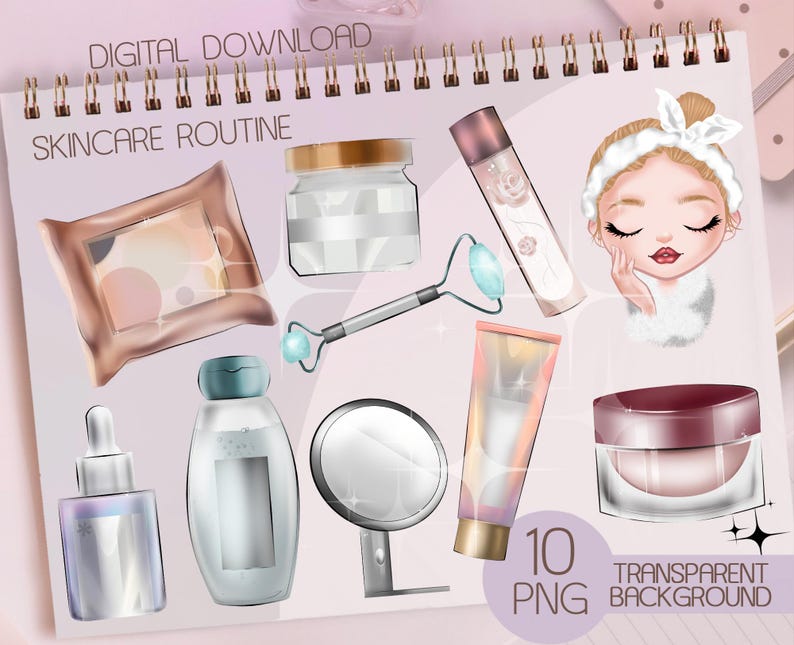 Skincare Routine Clipart: Spa Salon Graphics (Digital Download) image 1