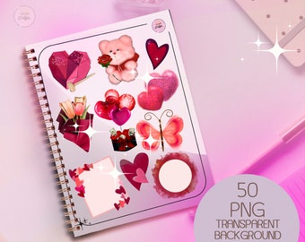 Découpes difficiles du journal Love indésirable : ours, fleurs, cœurs, étiquettes, articles pour la Saint-Valentin, graphiques pour une journée romantique (PNG, PDF)