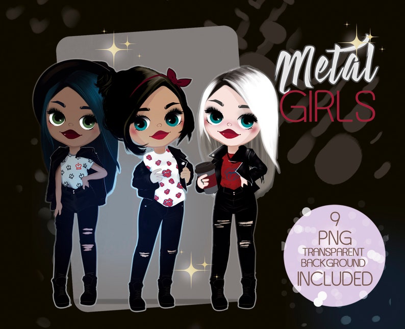 fashion girl clipart metal girl clipart vector clipart coffee 40/% off rock girl Clip art