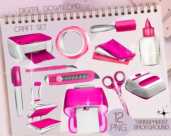 Hot Pink Craft Tools Clipart: Small Business Graphics (PNG Digital Download)