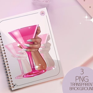 Martini png, gráfico de mano de mujer con martini, club de cócteles rosa png, saludos png, gráfico de celebración, clipart de verano, arte de bebidas