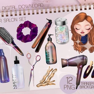 Hair Salon Tools Clipart: Hairstylist Accessories PNG (Digital Download)
