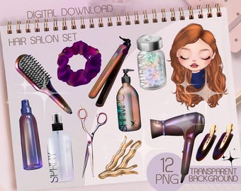 Hair Salon Tools Clipart: Hairstylist Accessories PNG (Digital Download)