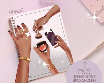 hands png, female hand holding phone, poses, beauty salon, painted nails, hand holding brush, small business, social media, digital download