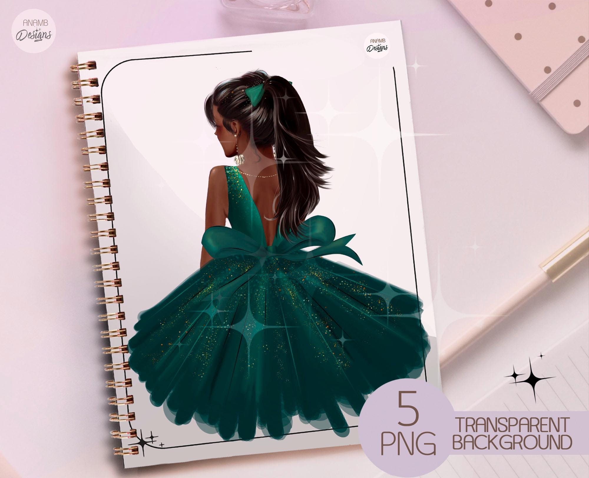 Emerald Green Quinceanera Girl Clipart: Sweet 16 Illustration (PNG Digital  Download) - Etsy