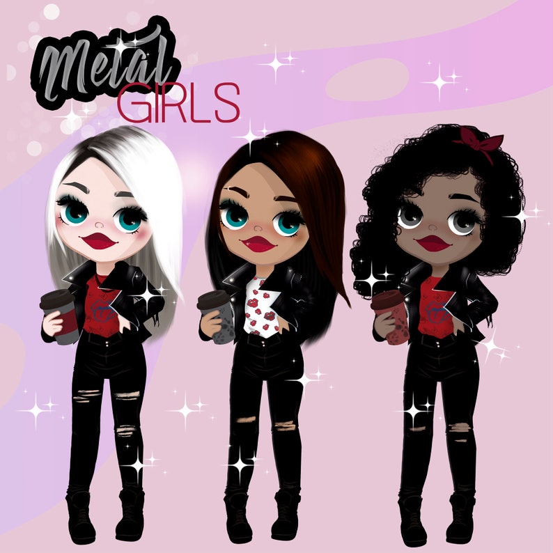 fashion girl clipart metal girl clipart vector clipart coffee 40/% off rock girl Clip art