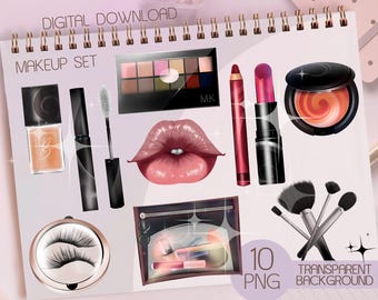 Watercolor Cosmetics Clipart: Makeup Eyeshadow Png, makeup carousel stickers PNG (digital download)