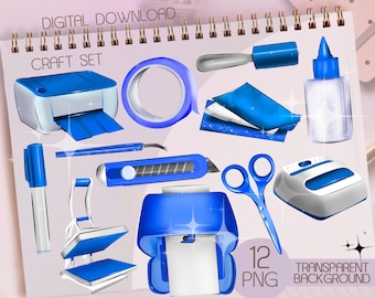 Blue Craft Tools Clipart: craft business, 12 PNG Graphics (Digital Download)