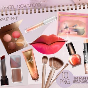 beauty and makeup clipart, digital beauty salon clipart, cosmetic clipart, makeup graphic, fashion printable, png file