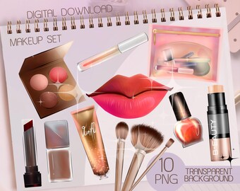 10 Makeup & Cosmetic clipart, lips PNG hand cream Graphics glam, nail polish item (Digital Download)