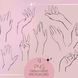 Handsjabloon, hand zeer fijne tekeningen, vrouwelijke hand png, lineart, gebaarhand, schetshand png, overzichtshand, handsilhouet, digitale download