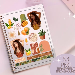 Adesivos digitais para garotas de verão, clipart boho para imprimir, diário de garotas boho, gráfico para diário, página para imprimir, adesivos para moodboard