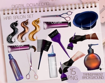 Hair Salon Tools Clipart: Hairstylist PNG Graphics (digital