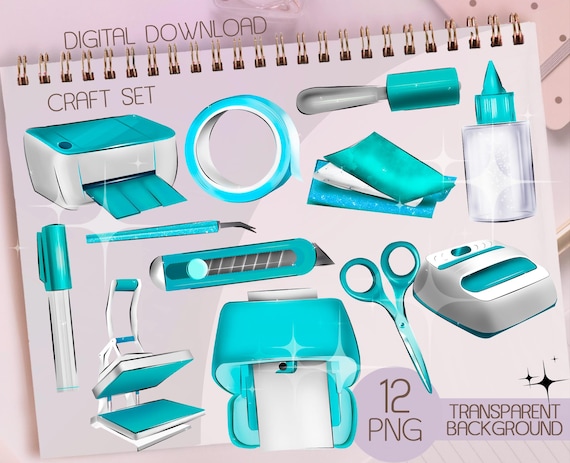 Craft Tools Clipart: turquoise Crafter PNG Set (Digital Download)