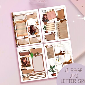 Mallar för kaffejournaler - Set med dekorerade papper i brevstorlek, prickar, linjerad delning, skrivpapper (digital nedladdning)