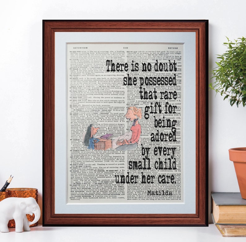 matilda roald dahl quote dictionary page art print vintage