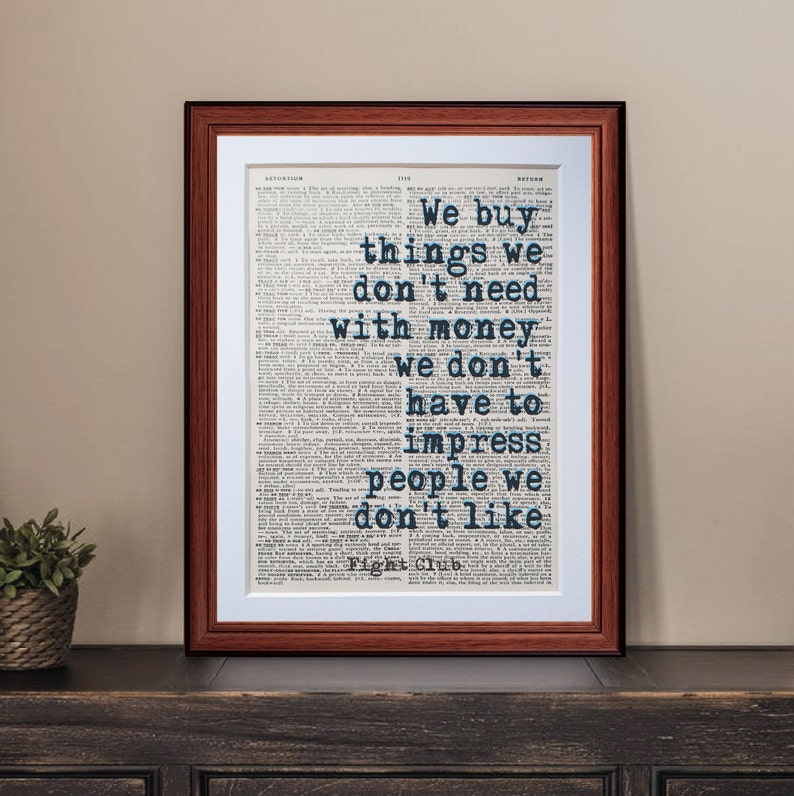 vintage antique inspiration quotes Fight Club quote dictionary page art print