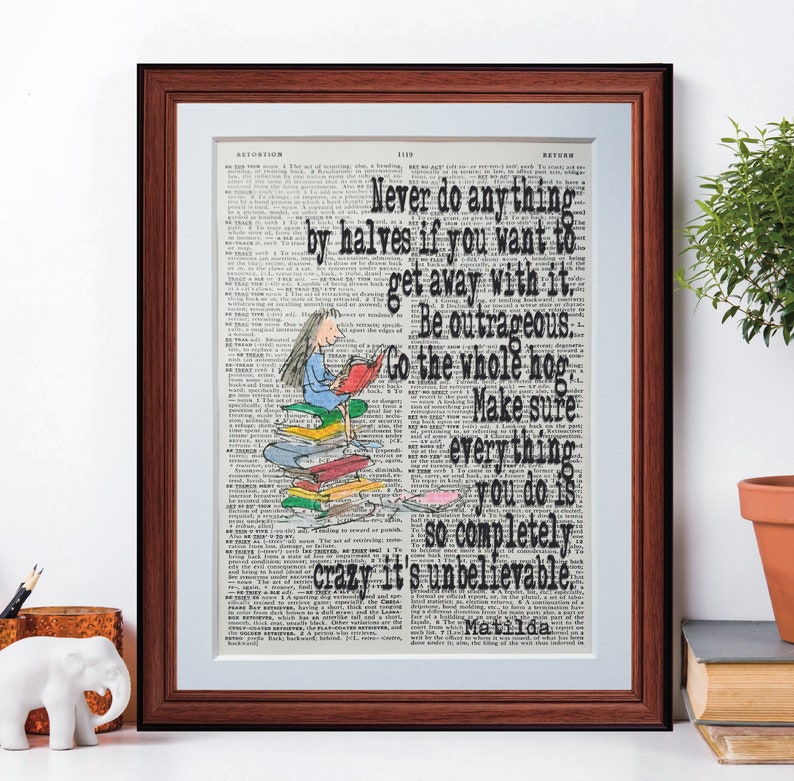 matilda roald dahl quote dictionary page art print vintage etsy