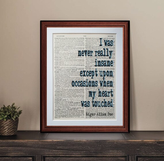 Edgar Allan Poe Quote Dictionary page art print gift literary quotes books 